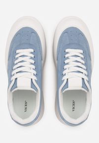 Renee - Niebieskie Sneakersy VICES na Platformie z Ozdobnym Noskiem Attis. Nosek buta: okrągły. Zapięcie: sznurówki. Kolor: niebieski. Materiał: skóra, zamsz. Obcas: na platformie. Wysokość obcasa: średni #2