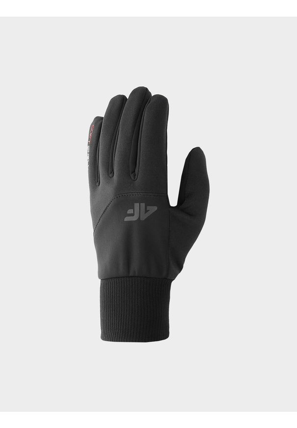 4f - 4F Rękawiczki softshellowe Touch Screen uniseks - czarne L. Kolor: czarny. Materiał: materiał, syntetyk, softshell. Technologia: Windstopper. Sezon: zima. Sport: turystyka piesza, narciarstwo