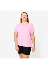 DOMYOS - Koszulka fitness damska Domyos Puls Size krótki rękaw. Kolor: różowy. Materiał: materiał, poliester, elastan. Długość rękawa: krótki rękaw. Długość: krótkie. Sport: fitness