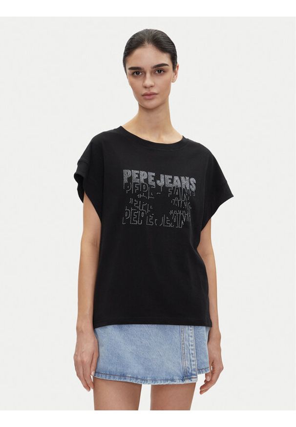 Pepe Jeans T-Shirt Lira PL505996 Czarny Regular Fit. Kolor: czarny. Materiał: bawełna