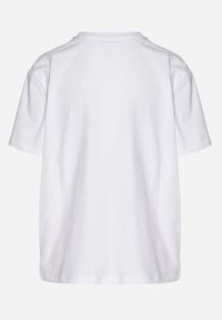 Born2be - Biały T-shirt Oversize z Bawełny Zdobiony Kokardą z Cekinów Tenesela. Okazja: na co dzień. Typ kołnierza: kokarda. Kolor: biały. Materiał: bawełna. Wzór: aplikacja. Styl: casual #5