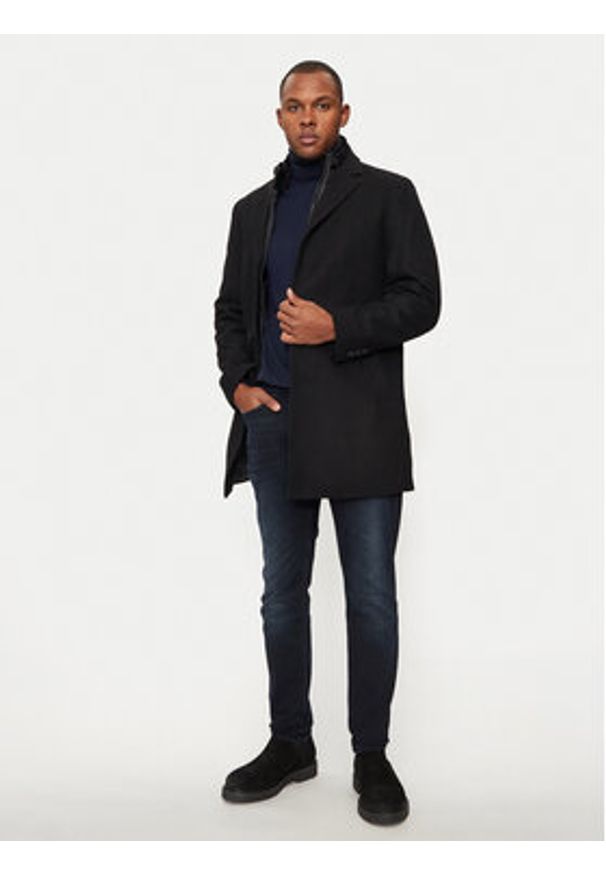 Hechter Paris Płaszcz wełniany 45014 142270 Czarny Regular Fit. Kolor: czarny. Materiał: syntetyk