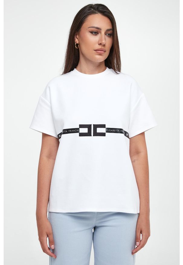 Elisabetta Franchi - T-shirt damski z logo ELISABETTA FRANCHI