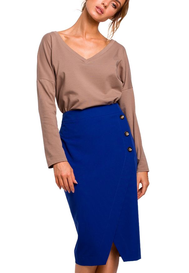 MOE - Elegancka ołówkowa spódnica z ozdobnymi guzikami. Materiał: elastan, materiał. Wzór: aplikacja. Styl: elegancki