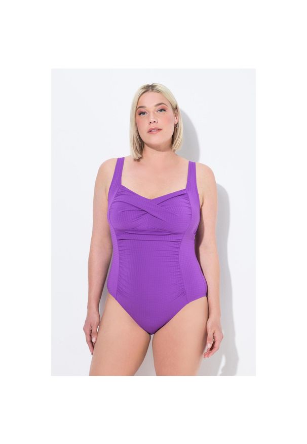 ULLA POPKEN - Damski Strój kąpielowy drapowanie miękkie miseczki regulowane ramiączka. Kolekcja: plus size. Kolor: fioletowy. Materiał: poliester, elastan, poliamid, materiał