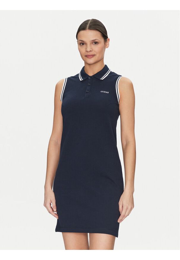 Guess Sukienka codzienna V5GK04 KCOK1 Granatowy Regular Fit. Okazja: na co dzień. Kolor: niebieski. Materiał: bawełna. Typ sukienki: proste. Styl: casual