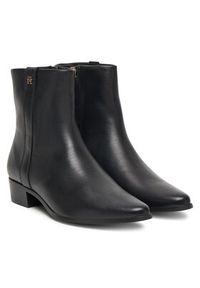 TOMMY HILFIGER - Tommy Hilfiger Botki Th Leather Pointy Zip Bootie FW0FW08980 Czarny. Kolor: czarny. Materiał: skóra
