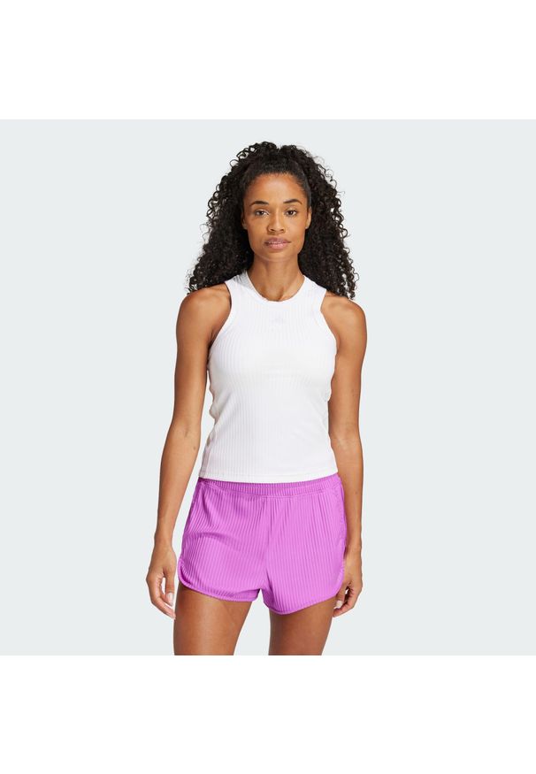 Adidas - Koszulka All Gym Seasonal Rib Tight Fit Tonal 3-Stripes Tank. Kolor: biały. Materiał: dzianina, materiał. Długość rękawa: bez rękawów