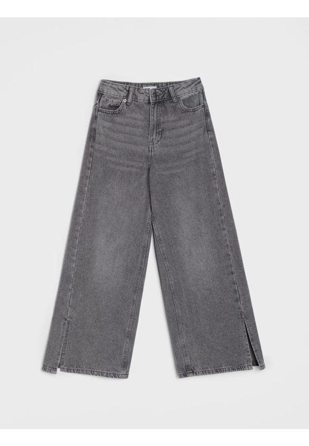 Sinsay - Jeansy wide leg z efektem sprania - szary. Kolor: szary