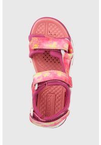 Geox sandały dziecięce kolor fioletowy. Zapięcie: rzepy. Kolor: fioletowy. Materiał: materiał, guma. Wzór: paski. Obcas: na obcasie. Wysokość obcasa: niski #4