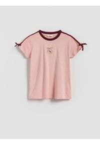 Reserved - T-shirt z lampasami - różowy. Kolor: różowy. Materiał: bawełna