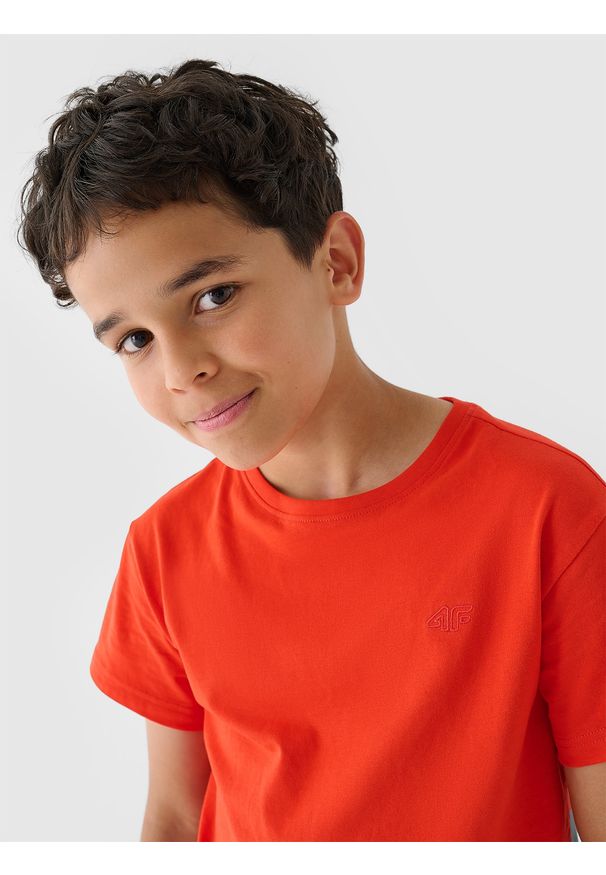 4f - 4F T-shirt gładki chłopięcy - pomarańczowy 164 (13-14 lat). Okazja: na co dzień. Kolor: pomarańczowy. Materiał: dzianina, jersey, bawełna. Długość rękawa: krótki rękaw. Długość: krótkie. Wzór: gładki. Sezon: lato. Styl: casual, klasyczny, sportowy