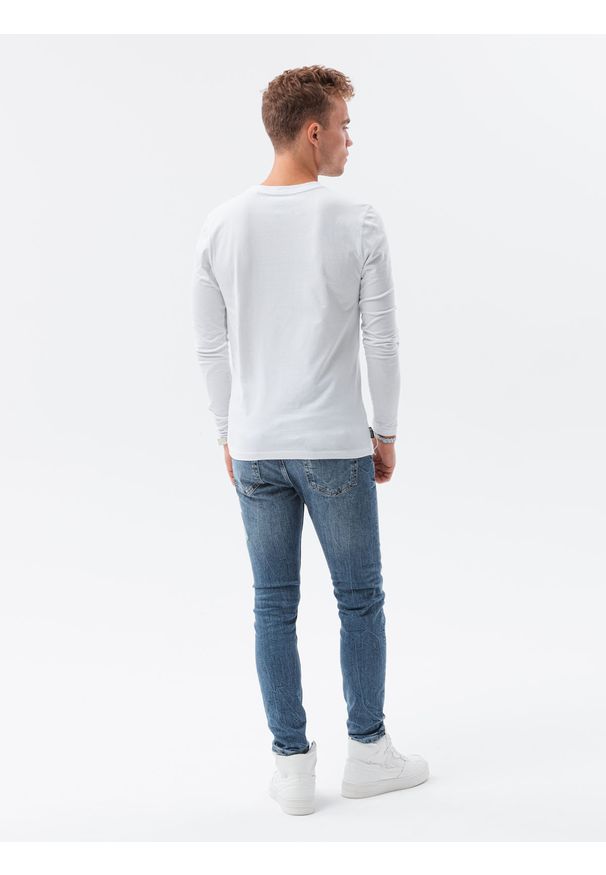 Ombre Clothing - Longsleeve męski L135 - biały - XXL. Kolor: biały. Materiał: bawełna, elastan. Długość rękawa: długi rękaw