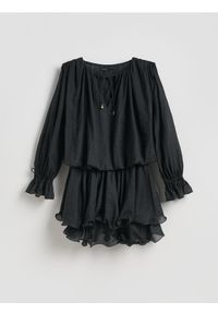 Reserved - Sukienka mini z wiązaniem - czarny. Kolor: czarny. Materiał: tkanina. Długość: mini #1
