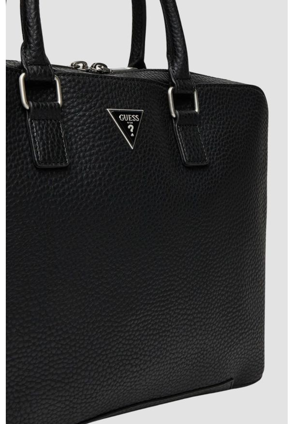 Guess - GUESS Czarna aktówka męska Torino Briefcase. Kolor: czarny. Materiał: materiał. Styl: elegancki