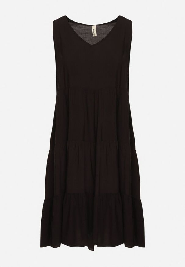 Born2be - Czarna Rozkloszowana Sukienka z Bawełny na Ramiączkach Zasea. Okazja: na randkę, na co dzień. Typ kołnierza: dekolt w kształcie V. Kolor: czarny. Materiał: bawełna. Długość rękawa: na ramiączkach. Styl: elegancki, casual