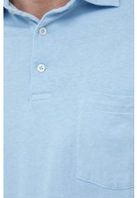 Polo Ralph Lauren polo z domieszką lnu kolor niebieski gładki. Typ kołnierza: polo. Kolor: niebieski. Materiał: len. Wzór: gładki #5
