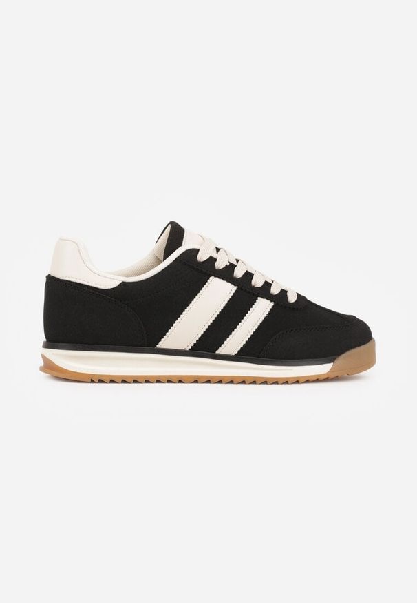 Renee - Czarne Sneakersy Ozdobione z Boku Paskami Ariene. Okazja: na co dzień. Zapięcie: pasek. Kolor: czarny. Materiał: jeans. Wzór: aplikacja