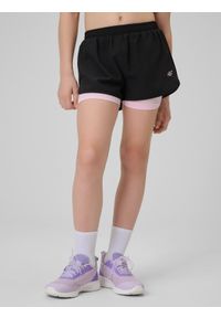 4f - 4F Spodenki sportowe szybkoschnące dziewczęce - czarne 146/152 (10-12 lat). Kolor: czarny. Materiał: skóra, materiał. Sezon: lato. Sport: fitness #2