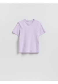 Reserved - T-shirt z bawełny merceryzowanej - lawendowy. Kolor: fioletowy. Materiał: bawełna