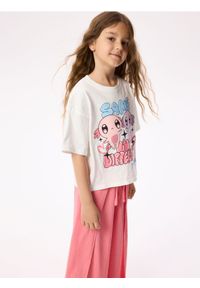 Reserved - Luźny t-shirt z nadrukiem Axolotla - złamana biel. Materiał: bawełna. Wzór: nadruk #1