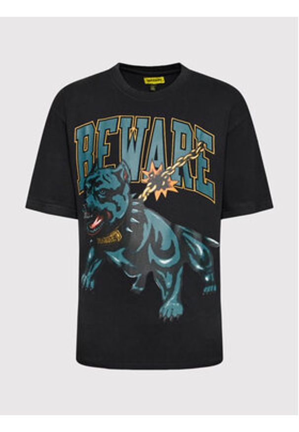 Market T-Shirt Unisex SMILEY Beware Dog Washed 399001086 Czarny Relaxed Fit. Kolor: czarny. Materiał: bawełna