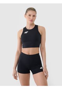 4f - 4F Biustonosz treningowy ze średnim wsparciem damski - czarny L. Kolor: czarny. Materiał: dzianina, elastan, włókno, syntetyk, materiał, guma. Rodzaj stanika: wyciągane miseczki. Wzór: gładki, jednolity, ze splotem. Sport: fitness, bieganie, kolarstwo #1