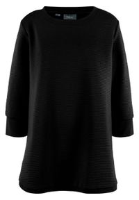Bluza dresowa w strukturalny wzór w poziomy prążek, rękawy 3/4 bonprix czarny. Kolor: czarny. Materiał: dresówka. Wzór: prążki #1