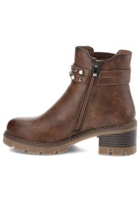 Brązowe Botki Rieker Ocieplane Obuwie Damskie. Okazja: na co dzień. Zapięcie: pasek. Kolor: brązowy. Materiał: skóra ekologiczna. Obcas: na obcasie. Styl: casual, elegancki. Wysokość obcasa: średni #6