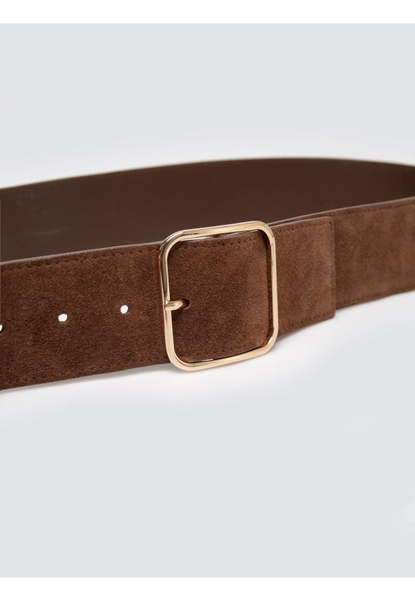 Big-Star - Pasek damski skórzany zamszowy brązowy Gelta 804. Kolor: brązowy. Materiał: zamsz, skóra