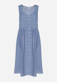 Born2be - Niebieska Wiskozowa Sukienka o Rozkloszowanym Kroju z Guzikami Natesana. Okazja: na co dzień, na spacer. Kolor: niebieski. Materiał: wiskoza. Typ sukienki: proste. Styl: casual