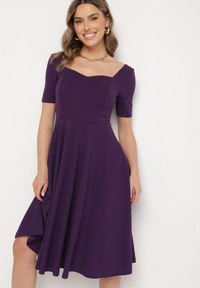 Born2be - Fioletowa Sukienka z Bufiastymi Rękawami Nerilune. Kolor: fioletowy. Styl: klasyczny, elegancki