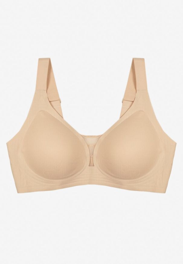 Born2be - Jasnobeżowy Biustonosz z Prążkowanego Materiału Ezimere. Kolor: beżowy. Materiał: materiał, prążkowany. Rodzaj stanika: wyciągane miseczki. Wzór: gładki