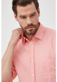 BOSS koszula lniana BOSS CASUAL męska kolor różowy regular z kołnierzykiem klasycznym. Okazja: na co dzień. Typ kołnierza: kołnierzyk klasyczny. Kolor: różowy. Materiał: len. Długość rękawa: długi rękaw. Długość: długie. Styl: casual, klasyczny #5