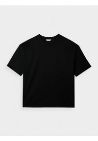 outhorn - T-shirt o kroju boxy gładki męski - czarny. Kolor: czarny. Materiał: dzianina, materiał, bawełna. Wzór: gładki