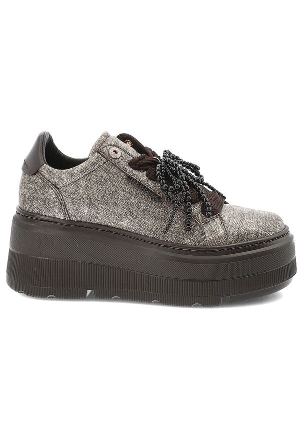 CheBello - Brązowe Sneakersy Chebello Eleganckie Obuwie Damskie. Okazja: na co dzień. Zapięcie: sznurówki. Kolor: brązowy. Szerokość cholewki: normalna. Wzór: aplikacja. Obcas: na platformie. Styl: elegancki