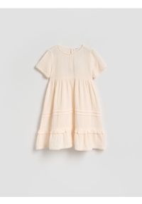 Reserved - Muślinowa sukienka - kremowy. Kolor: kremowy. Materiał: bawełna #1