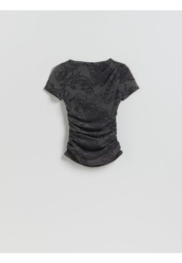 Reserved - LADIES` BLOUSE - ciemnoszary. Kolor: szary. Materiał: dzianina