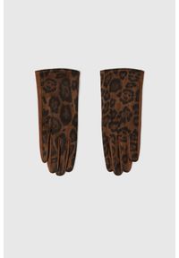 MOODO - Rękawiczki w panterkę brązowe. Kolor: brązowy. Materiał: poliester. Wzór: motyw zwierzęcy #1