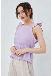 Vero Moda bluzka bawełniana damska kolor fioletowy gładka. Okazja: na co dzień. Kolor: fioletowy. Materiał: bawełna. Wzór: gładki. Styl: casual #3