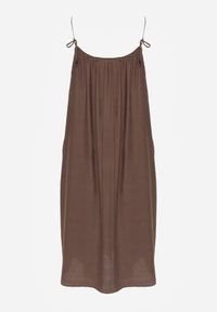 Born2be - Ciemnobrązowa Pudełkowa Sukienka Boho z Wiskozy na Ramiączkach z Ozdobnymi Koralikami Erane. Okazja: na co dzień. Kolekcja: plus size. Kolor: brązowy. Materiał: wiskoza. Długość rękawa: na ramiączkach. Typ sukienki: proste, dla puszystych. Styl: boho #7