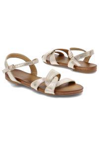 Złote Sandały S.Barski Wygodne Obuwie Damskie. Okazja: na spacer, na co dzień. Zapięcie: pasek. Kolor: złoty. Materiał: len. Wzór: paski. Sezon: lato. Styl: casual, elegancki #7