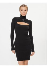 Calvin Klein Jeans Sukienka dzianinowa 2 In 1 Tight Ls Sweater Dress J20J222515 Czarny Slim Fit. Kolor: czarny. Materiał: bawełna