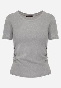 Renee - Szary T-shirt w Prążki z Marszczeniami po Bokach Nedala. Okazja: na co dzień. Kolor: szary. Wzór: prążki. Styl: casual, elegancki #5