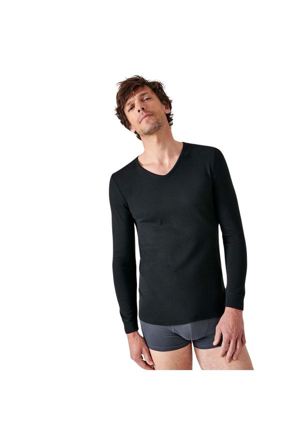 DAMART - Koszulka z długim rękawem i dekoltem w serek Damart Thermolactyl. Typ kołnierza: dekolt w serek. Kolor: czarny. Długość rękawa: długi rękaw. Długość: długie