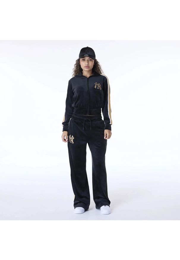 New Era - Damskie spodnie dresowe z weluru New York Yankees. Kolor: czarny. Materiał: welur, dresówka. Długość: długie