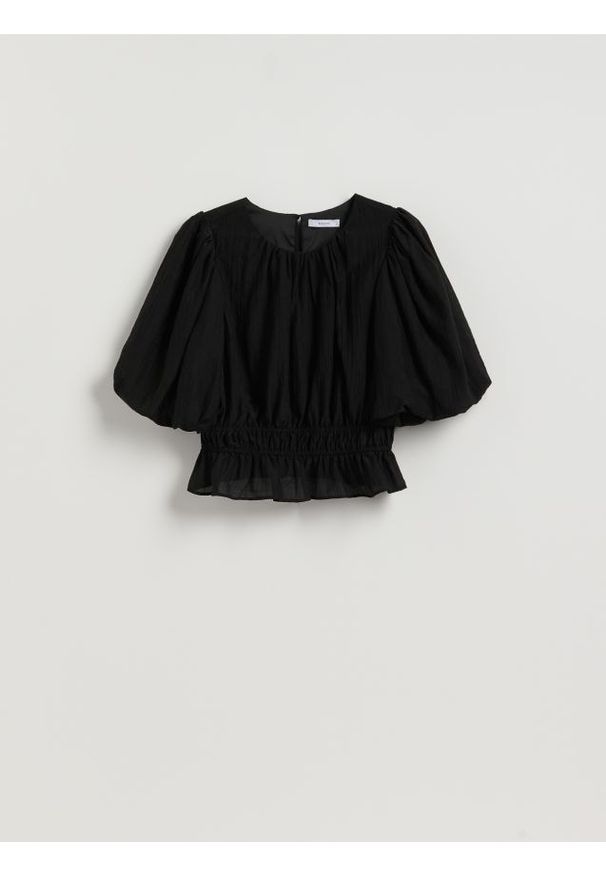 Reserved - Bluzka z bufkami - czarny. Kolor: czarny. Materiał: tkanina, wiskoza