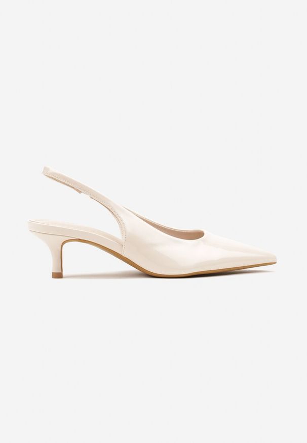 Renee - Beżowe Czółenka Slingback Vices z Lakierowanym Połyskiem na Kaczuszce Sonwena. Okazja: na co dzień. Nosek buta: szpiczasty. Zapięcie: pasek. Kolor: beżowy. Materiał: lakier. Obcas: na szpilce. Styl: klasyczny, elegancki, casual. Wysokość obcasa: średni