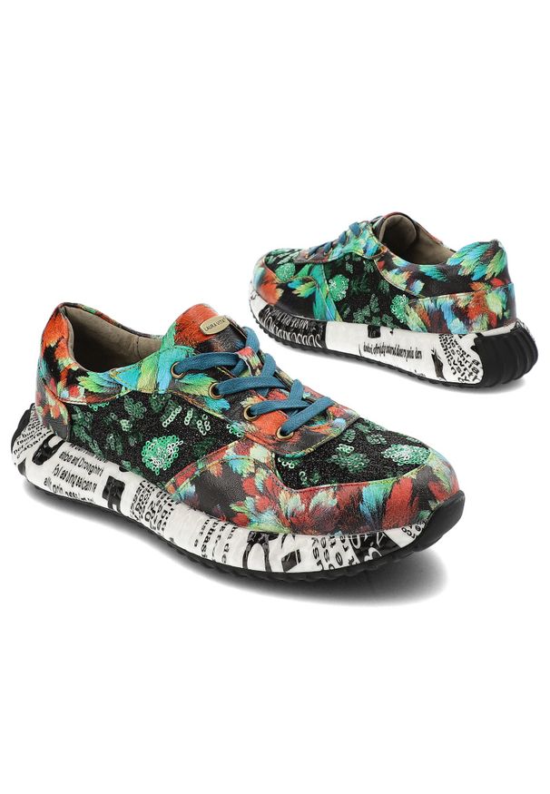 Kolorowe Sneakersy Laura Vita Buty Premium. Okazja: na co dzień. Materiał: tkanina, materiał, skóra. Wzór: kolorowy. Styl: casual
