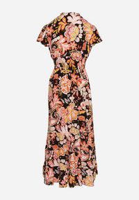 Born2be - Czarno-Różowa Sukienka z Bawełny z Kolorowym Wzorem Gumką w Talii i Kopertowym Dekoltem Melliana. Kolor: czarny. Materiał: bawełna. Wzór: kolorowy. Typ sukienki: kopertowe #4